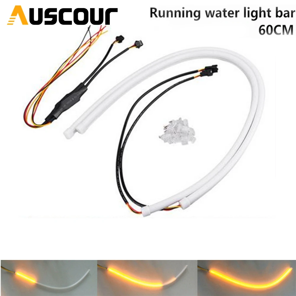 

2pcs DRL led day running Car LED Headlight Flexible Strip Angel Tear Eye Turn Signal Switchback Lamp white with yellow function