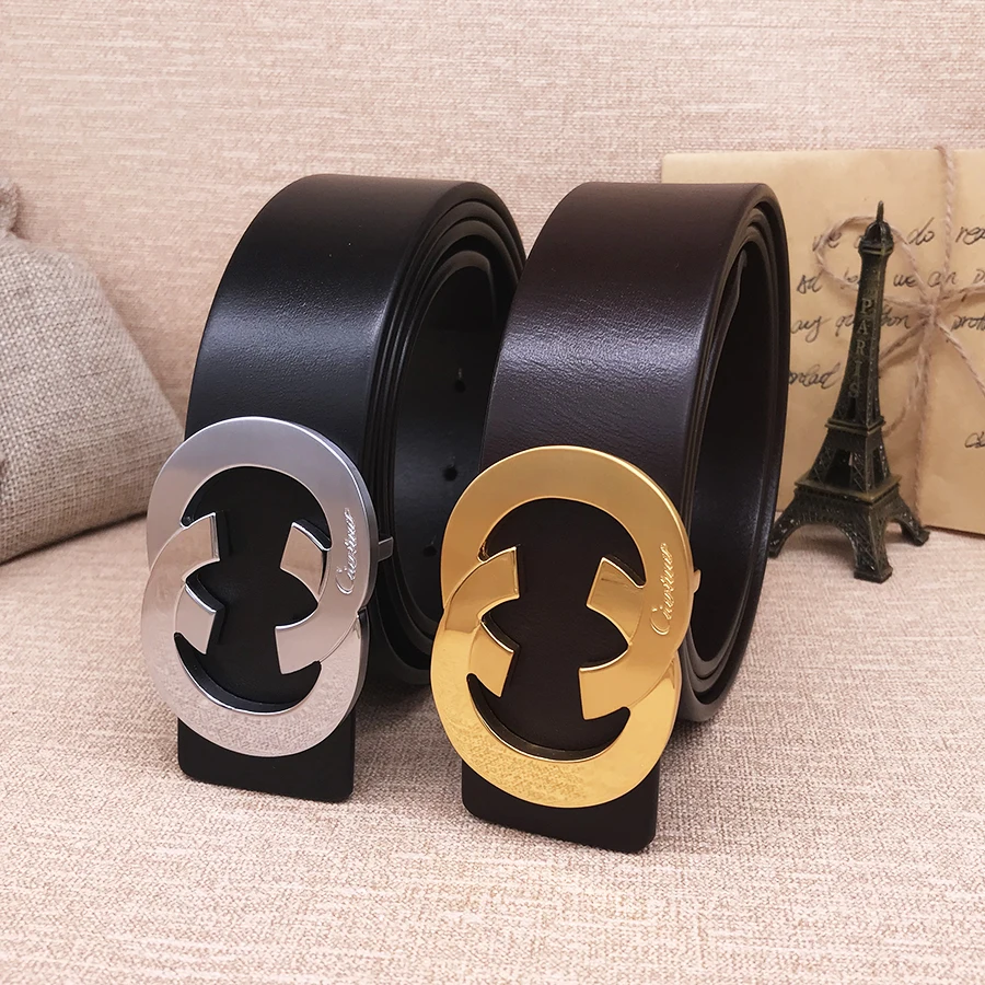 

2019 ciartuar official store new design quality men women belt genuine leather cow skin circle gold sliver buckle free shipping