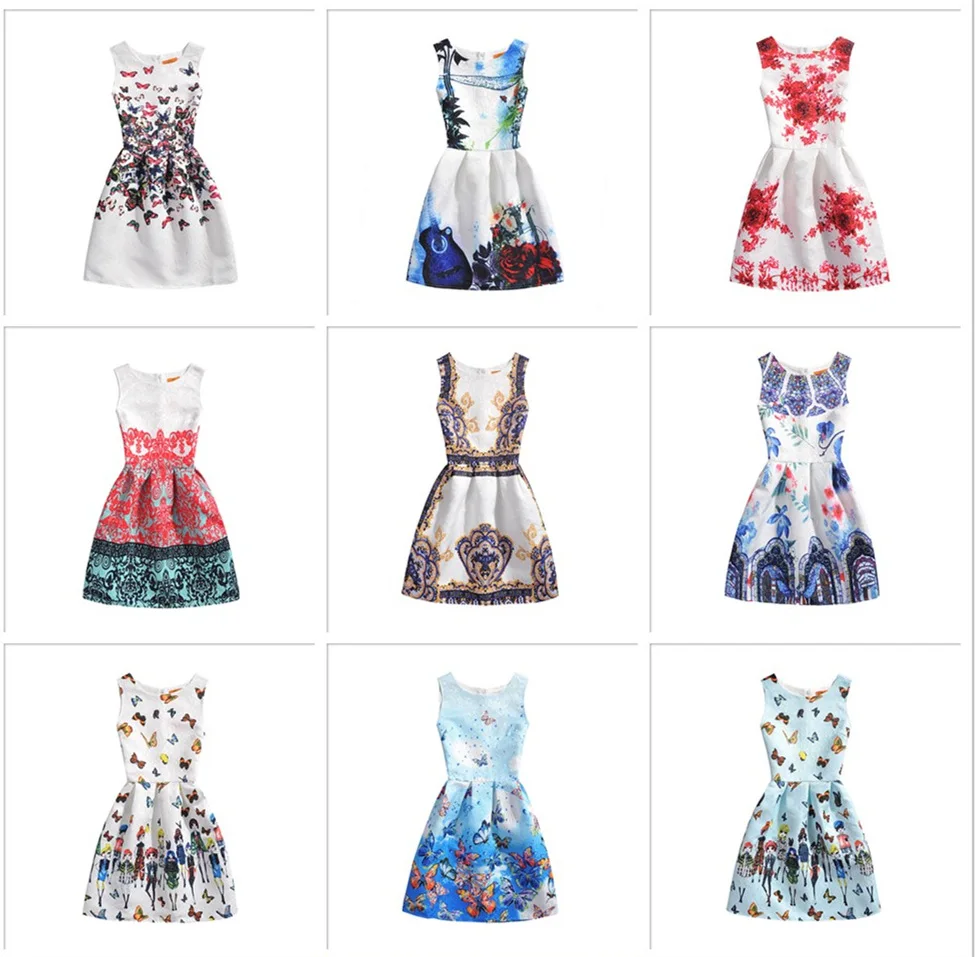 

Europe and the United States new print in the big children's fluffy dress children's slim slimming sleeveless dress