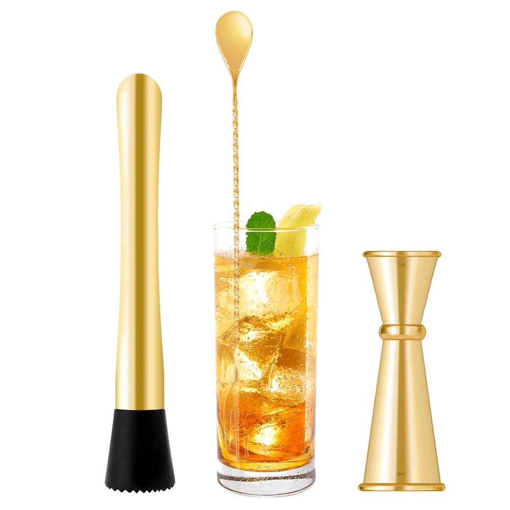 8" Cocktail Muddler and 12" Mixing Spoon and 1oz/2oz Cocktail Jigger
