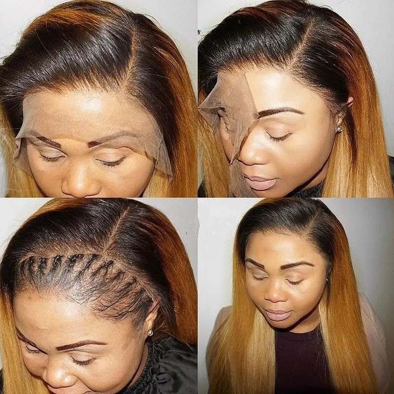 

150 Density Ombre Honey Blonde 27 Lace Front Wigs PrePlucked Baby Hair Straight Brazilian Remy 13*6 Lace Front Human Hair Wigs