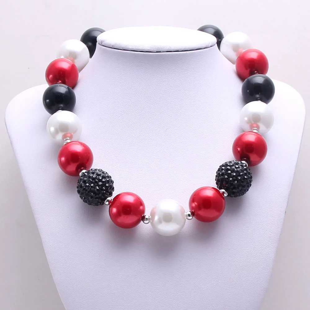 

MHS.SUN 2PCS Pearl Beads Baby Kid Chunky Necklace Red+Black Color Girl Kids Bubblegum Chunky Bead Necklace Children Jewelry