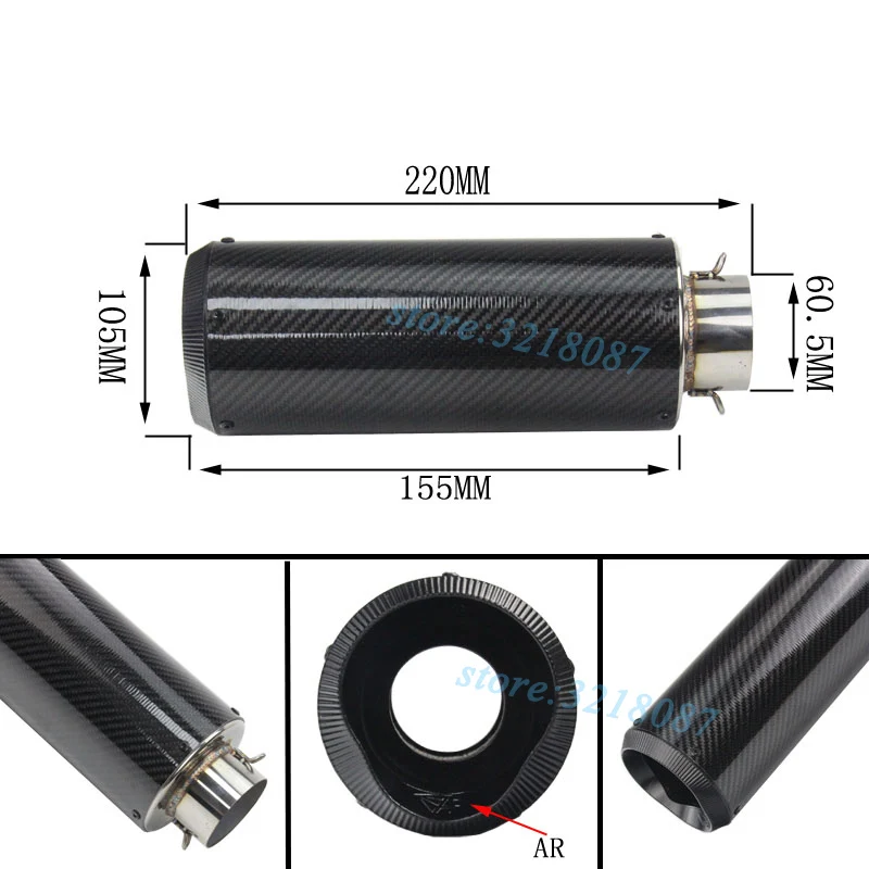 

Carbon Fiber Universal Exhaust Muffler Escape Pipe Moto Fit Most Motorcycle With Sticker For Ducati 696 Dirt Bike CBR300 Z750 R6