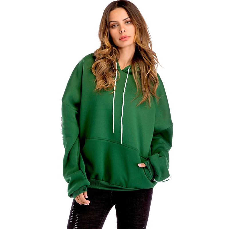 COLROVIE размера плюс зеленый Повседневный пуловер с заниженным плечом на шнурке Толстовка Осенняя женская уличная Толстовка