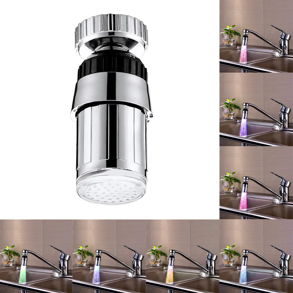 

LED Faucet Temperature Sensor Kitchen LED Light Water Faucets Tap 7 Colors Automatically Change Sink Water Stream #10