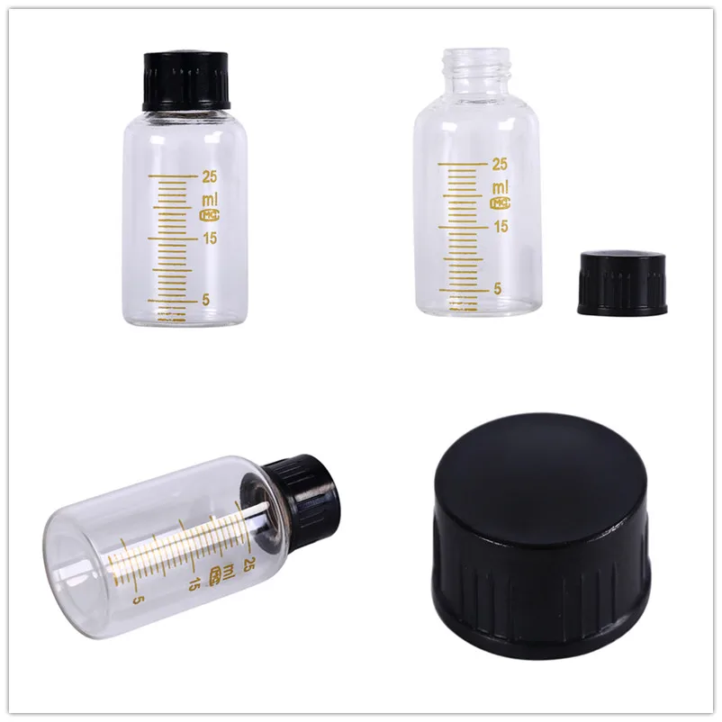 1Pcs 25ml Plastic Black Screw Cap Graduated Round Glass Reagent Bottle On Cover Graduation Sample Vials | Канцтовары для офиса и