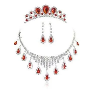 Shining High Quality Red Crystal Necklace Earring Tiara Bride Wedding Jewelry Set | Украшения и аксессуары