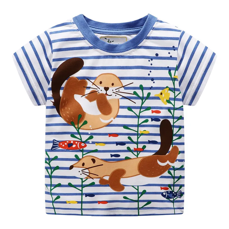 

Jumping meters Brand Cotton Boys Girls Tees Tops Summer Baby Clothing New Arrival fashion Animals Print Stripe Boys T shirts