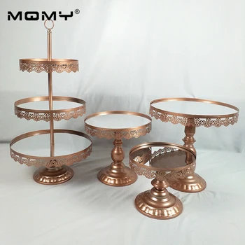 

4 PCS/ Set New Lace Edge Wedding Decoration Crystal Set Pop 3 Tier Metal Cupcake Mirror Cake Stand