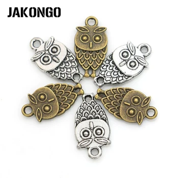 

JAKONGO 20pcs/lot Antique Silver/Bronze Plated Owl Birds Charms DIY Handmade Pendants Bracelet Connector 19*10mm