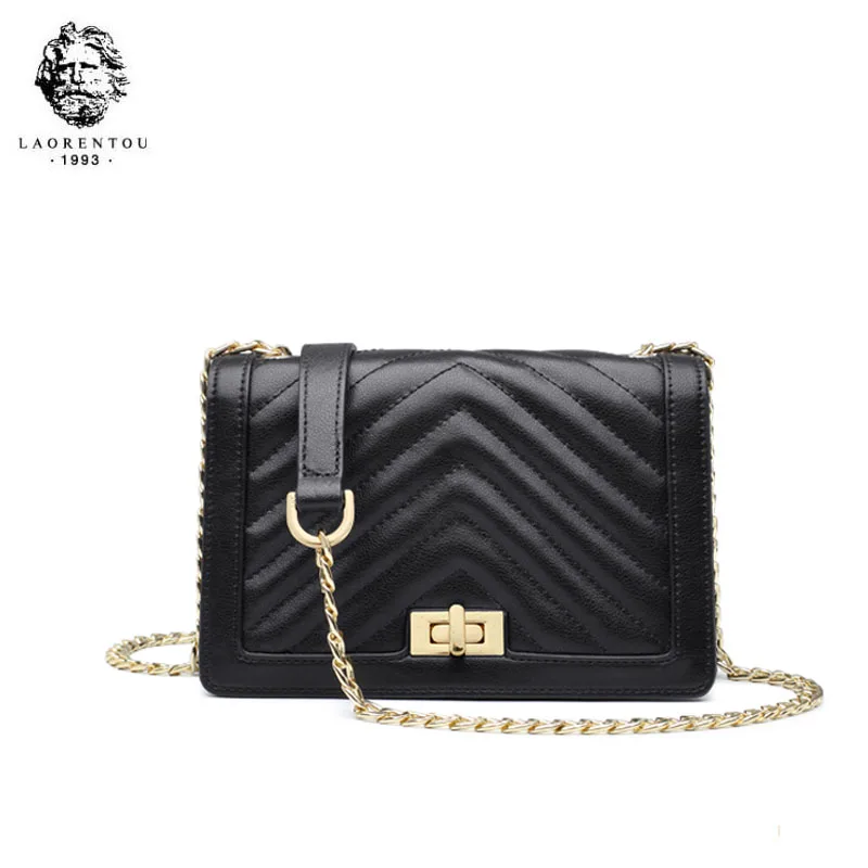

LAORENTOU women leather bag 2019 fashion leather leather crossbody small square bag Small ck chain bag