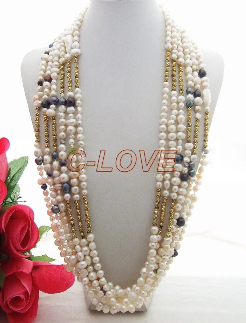 

Stunning! 30" 6 strands Multi Shape Pearl Necklace+free shipment