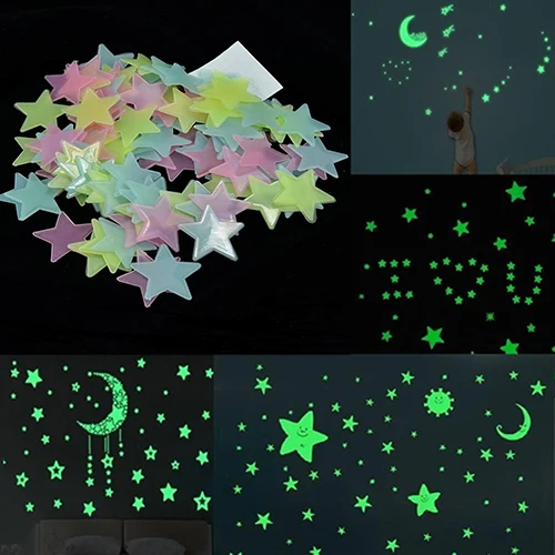 100pcs 3d Stars Glow In The Dark Ceiling Wall Stickers Cute Living