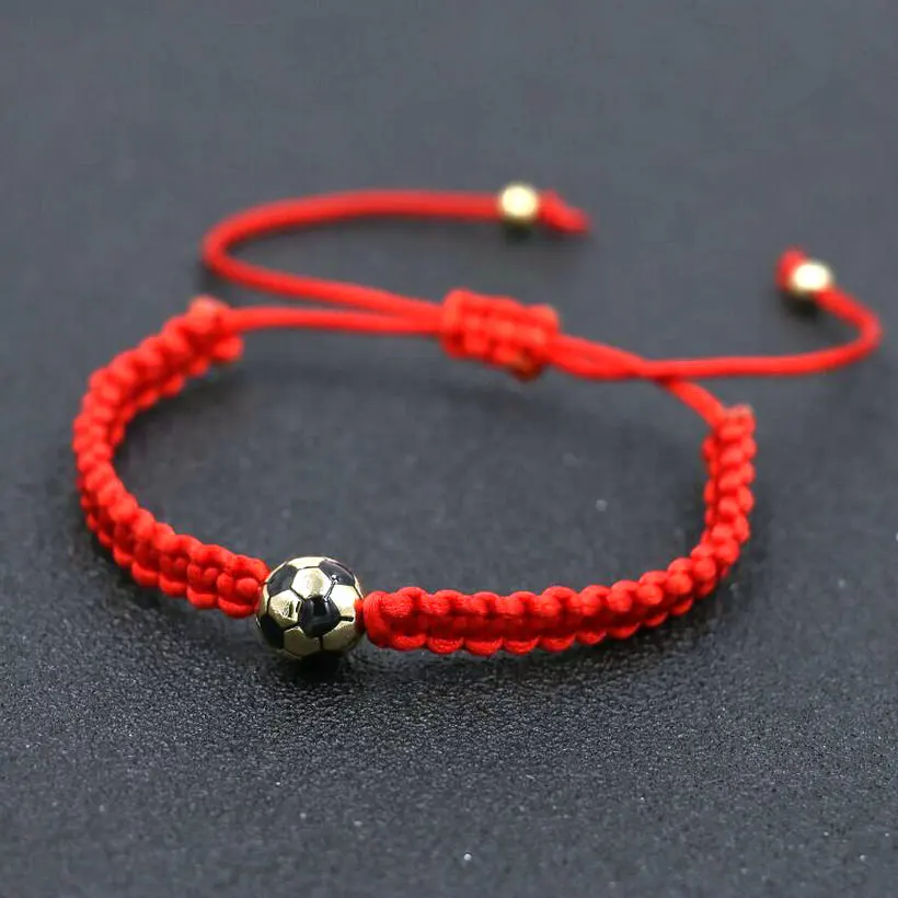 Спортивный стиль 2 шт./набор медный 8 мм футбольный браслет для мальчиков и девочек женская красная веревочная нить браслет для влюбленных подарок на удачу