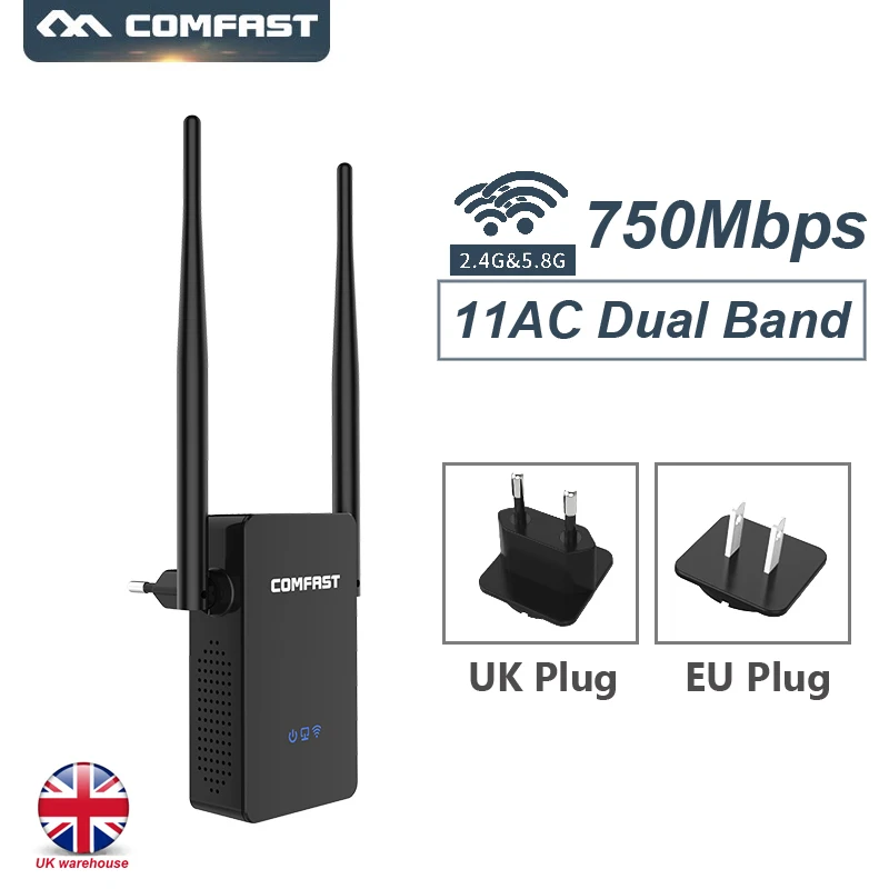 Comfast WR750AC Wi-Fi ретранслятор 750 Мбит/с 5 г беспроводной маршрутизатор Wifi усилитель сигнала двухдиапазонный усилитель WiFi Wifi расширитель UK/EU штекер