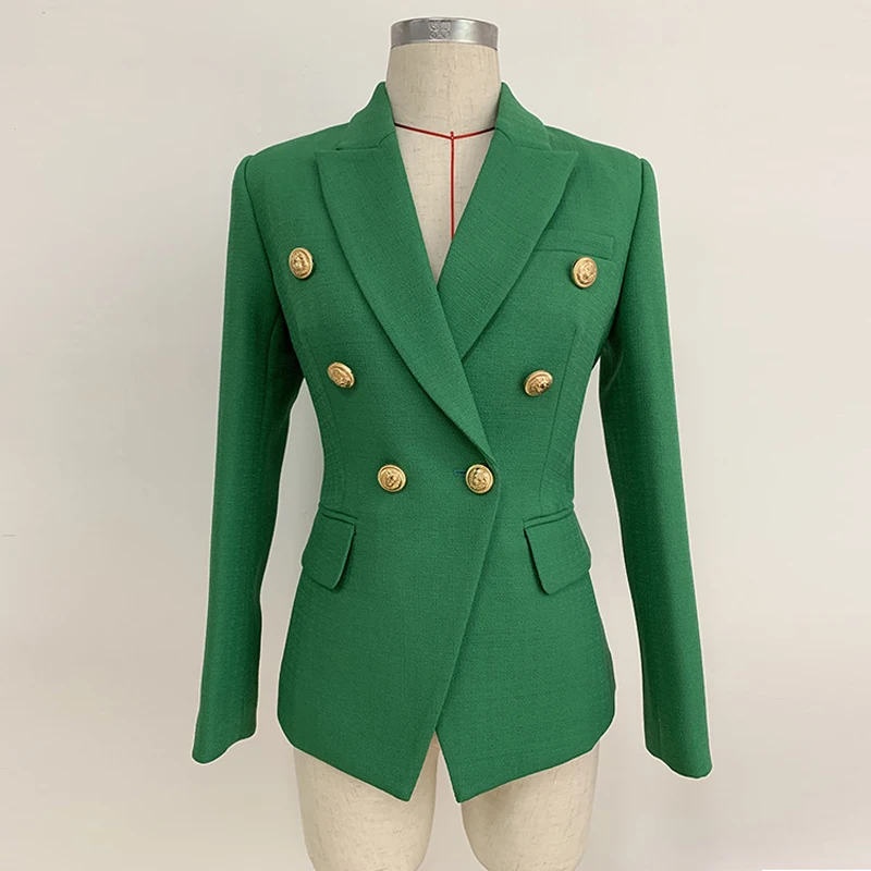 High Quality 2019 Designer Office Lady Blazer Women's Double Breasted Lion Buttons Slim Jackets And Blazers Feminino Outerwear