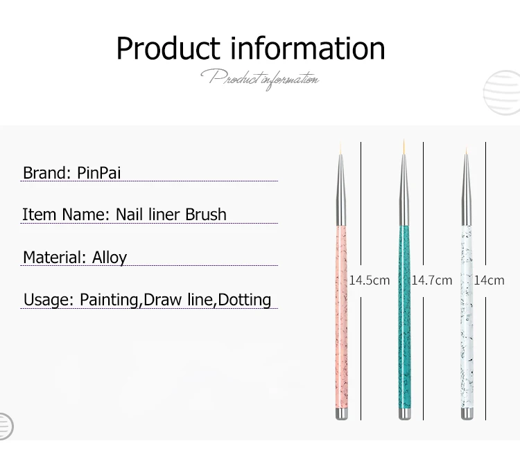 PinPai набор из 3 предметов для нейл-арта, кисть для рисования, 5 мм, 8 мм, 11 мм, кисти для рисования ногтей, УФ-гель, акриловая маникюрная кисточка для ногтей, ручка