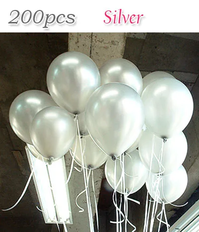 200 шт./лот, воздушные шары, свадебный декоративный шар, шары на день рождения, 10 дюймов, 1,5 г, белые, вид шариков, Белоснежки, вечерние шары - Цвет: silvery  200PCS