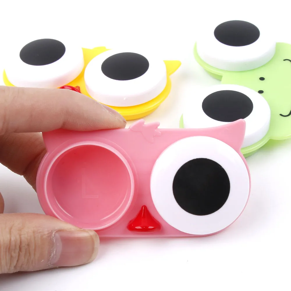 

New Hot sale Cute Colorful 3D Big Eye Owl Frog Animal Shape Contact Lens Case Holder Soak Storage Box Free Shipping