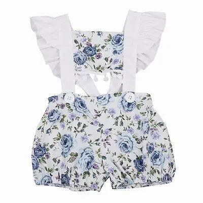 

Cute Baby Girls summer Floral angle petal sleeve expose belly Romper Sunsuit Clothes 0-24M 2017 new