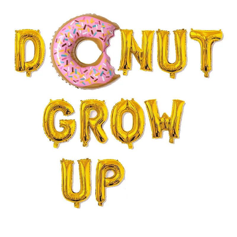 12 шт., вечерние шары в форме пончика с надписью «GROW UP» для детей 1, 2, 3 лет, золотые, розовые, золотые, серебряные, с лентой