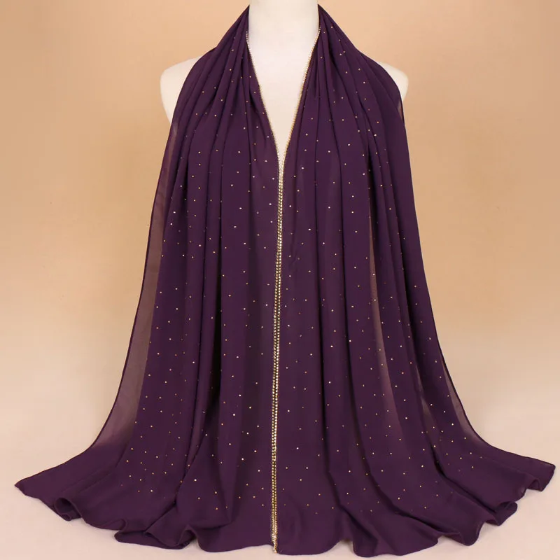 Жемчужный шифоновый шарф женский платок с хорошим шифоновым покрытие для мусульман - Цвет: 12