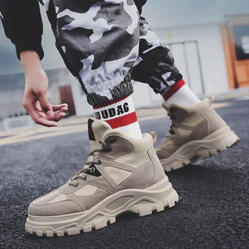 

2019 Fashion spring and autumn tide men's shoes high to help casual canvas stitching thick-soled casual men's shoes