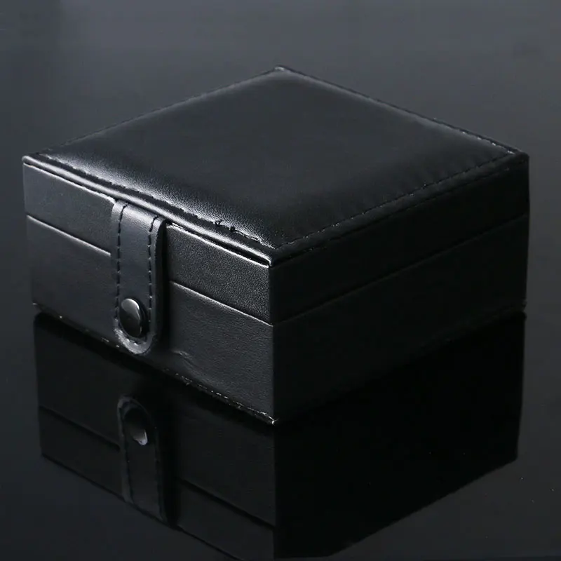 Image Elegant Organizer Gift Box Foam Pad Black Leather Pocket Watch Box Storage