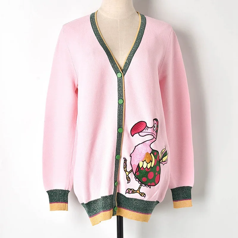 

Runway Women 2019 Spring Autumn Sweater Embroidery Dark Coats Cardigan Knitted Long Loose High Street Cardigans Jumper Outwear