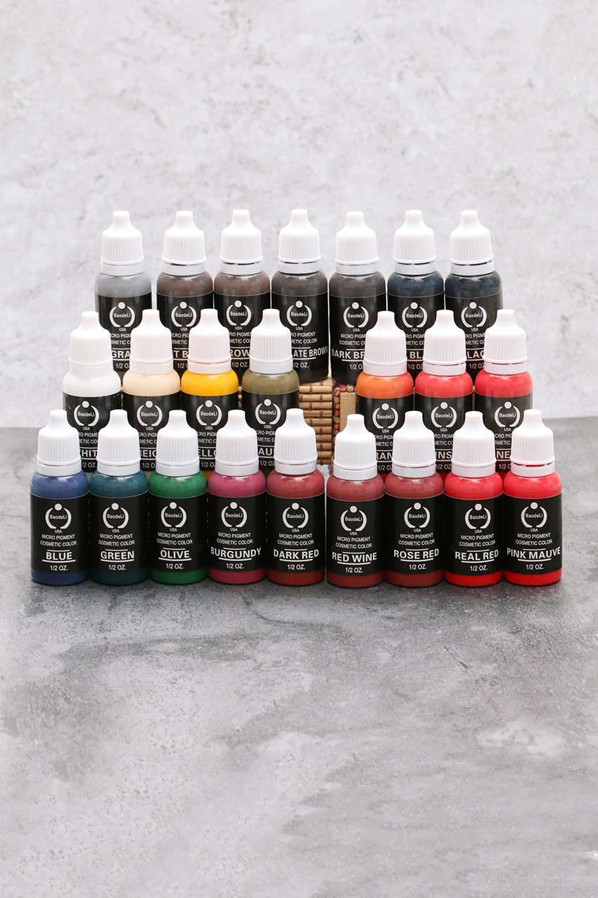 

23Pcs Permanent Makeup Micro Pigment Cosmetic Tattoo Ink 1/2 oz For 3D Eyebrow Eyeliner Lip Lasting Long 15ml /Bottle 23 Colors