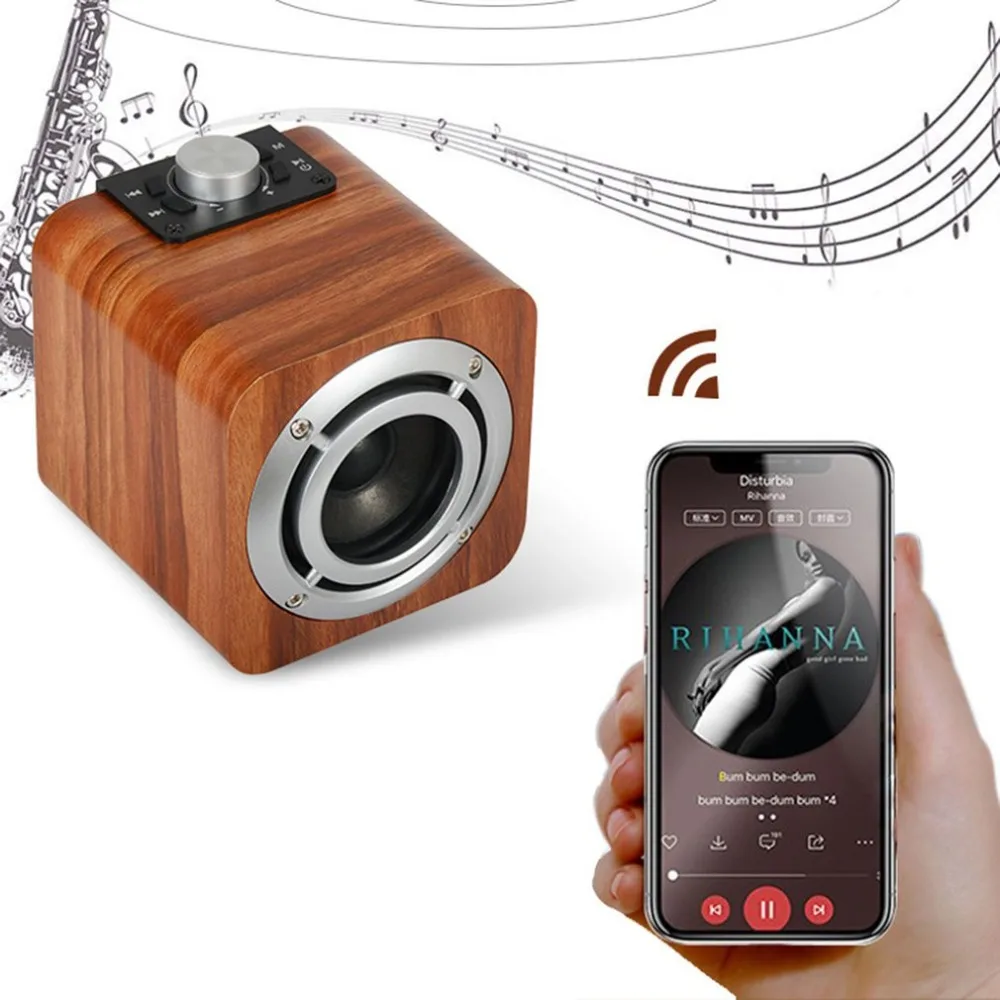 

New Furniture Wooden Multimedia Mini Alarm Clock Small Sound Subwoofer Bluetooth Speakers Plug-in Radio