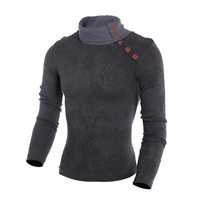 Turtle Neck Men Clothes 2018 Winter Korean Button Decoration Long Sleeve Knitting Tops Casual Pullover Sweaters for | Мужская одежда