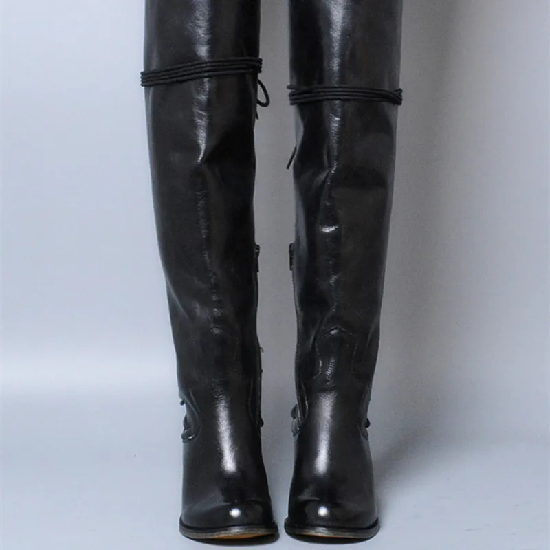 Prova Perfetto/теплые сапоги из натуральной кожи на шнуровке сзади на высоком массивном каблуке; лаконичный дизайн; женские Сапоги выше колена