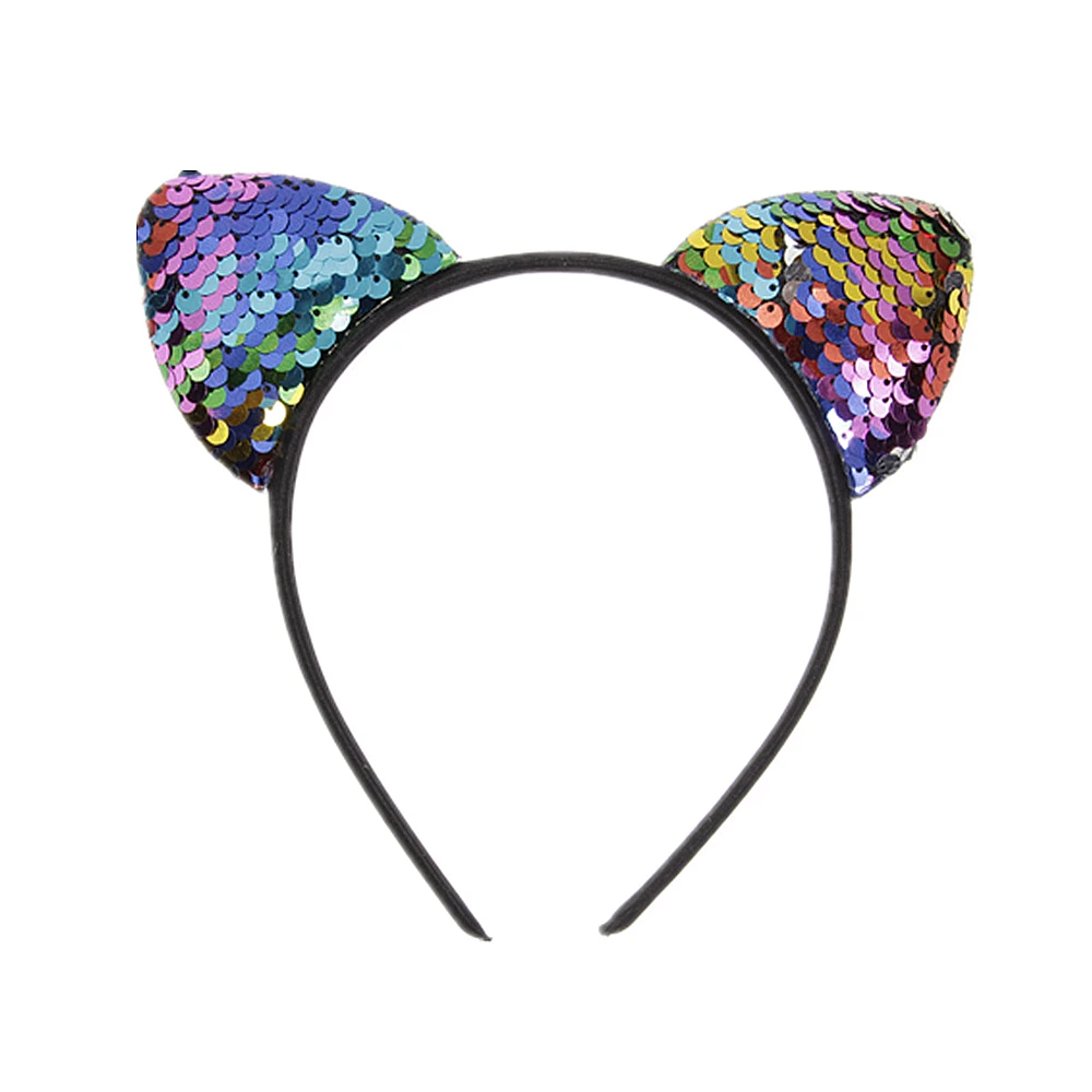 Yundfly New Glitter Can Flip Sequins Cat Ear Girl Hair Band Kids Baby Cute Cat Ear Hair Bands Halloween Headdress Gifts baby accessories designer Baby Accessories