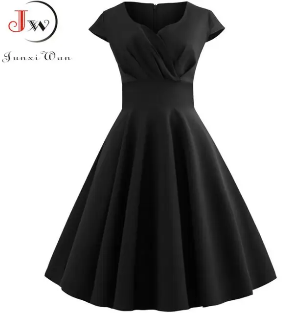 Femmes Robe d'été couleur unie rétro Vintage années 50 60 décontracté fête bureau Robe Rockabilly robes robes