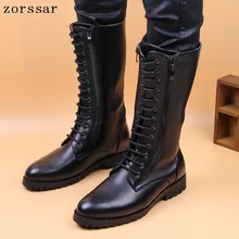 {Zorssar}/мужские высокие сапоги из искусственной кожи высокого качества; черные военные сапоги; Тактические Сапоги; мотоциклетные сапоги до колена; Мужская зимняя обувь