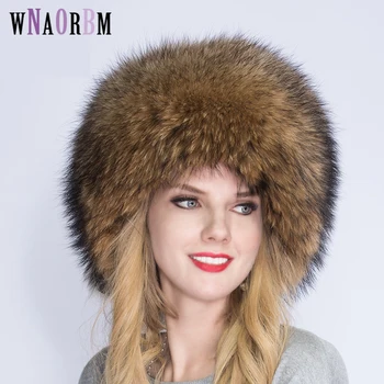 

WNAORBM Autumn and winter female Russian raccoon dog royal fur cap fox fur cap dome Mongolian hat fur hat