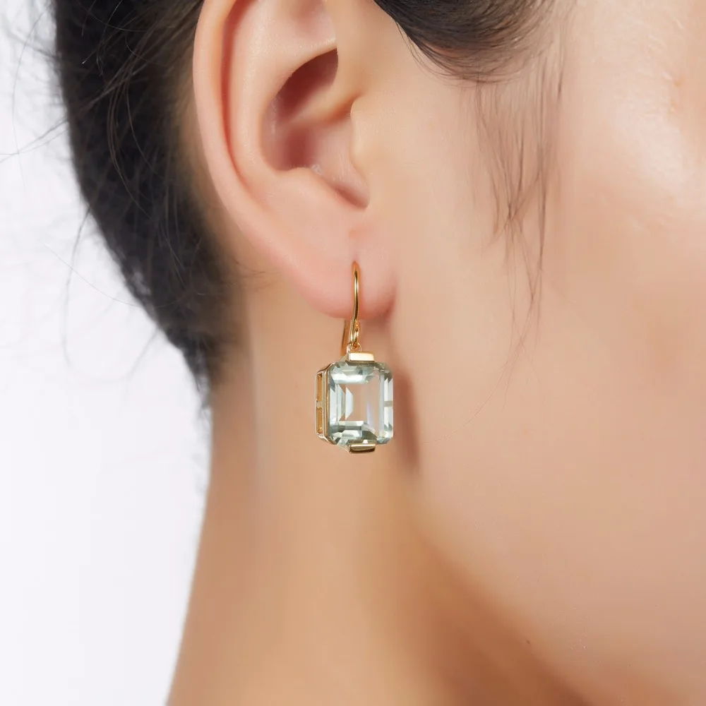 Серьги кольца Hutang из серебра 925 пробы с натуральным камнем карата и зеленым