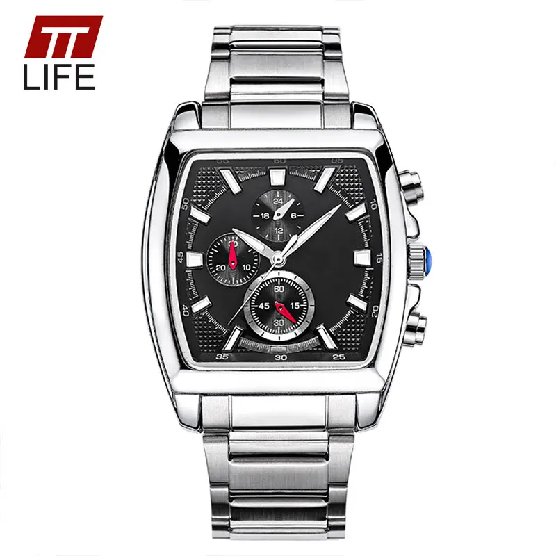 

TTLIFE Brand New Stainless Steel Strap Watches Casual Wrist Watch Military Sports Quartz Watch Full Steel Men Square Watches Men
