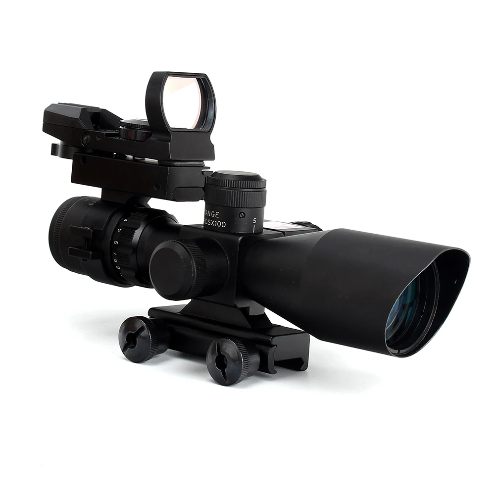 ohhunt 2.5-10X40 Rifle Scope Red Green Illuminated Rangefinder Reticle Holographic 4 Reticle Sight Red Laser Combo Riflescopes (8)