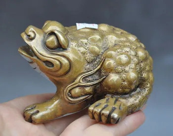 

Crafts statue chinese bronze Exquisite fengshui Auspicious wealth Golden Toad spittor statue halloween