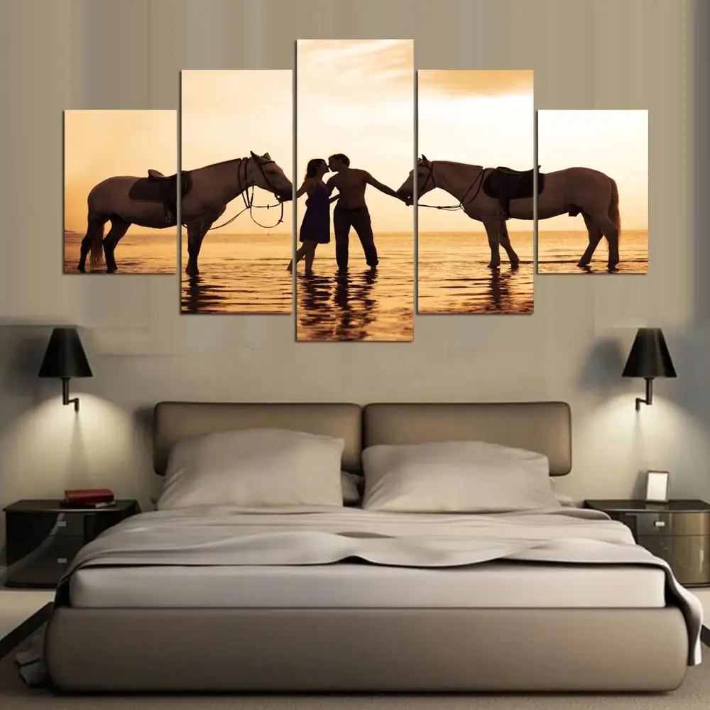 32x48 inches Silhoutte of Horses and A Couple Holding Hands Canvas 