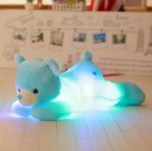 1 шт. 50 см милый световой медведя плюшевые игрушки kawaii Плюшевые лежа плюшевый медведь Подушка светодиодный светящийся светильник куклы мягкие игрушки для детей, подарок на Рождество - Цвет: blue