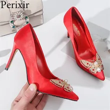 2019 New Wedding Shoes Fashion Thin Heels Pointed Toe Women Pumps Crystal Super High with Shallow Single Shoes for Ladies Red цена 2019 New Wedding Shoes Fashion Thin Heels Pointed Toe Women Pumps Crystal Super High with Shallow Single Shoes for Ladies Red цены онлайн