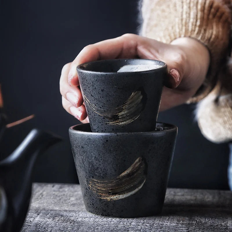ANTOWALL Japanese style teacup ceramic hand-painted kung fu cup retro tableware restaurant hotel tea water cup 1pcs
