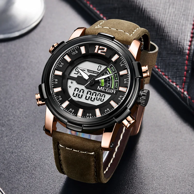 MEGIR Dual Display Men Military Sport Watches Men's Digital Analog Quartz Wrist Watch Clock Hour Re