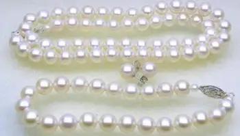 

AAA 9-10 mm white natural pearl necklace earring bracelet