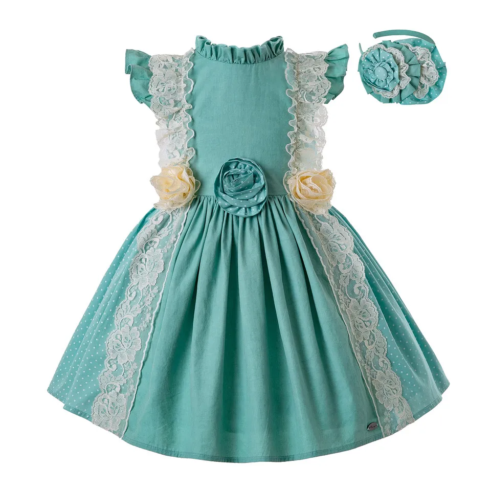 

Pettigirl Wholesale Girls Mint Green Princess Dress Yellow Flower Print Baby Dress Kids Clothes With Headwear G-DMGD201-C139