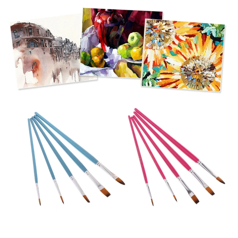 Beste 5 Stks Nylon Haar Kwast Set Ronde Tip Wees Kunstenaars Paintbrush voor Aquarel Acryl Olieverf Art Supplies