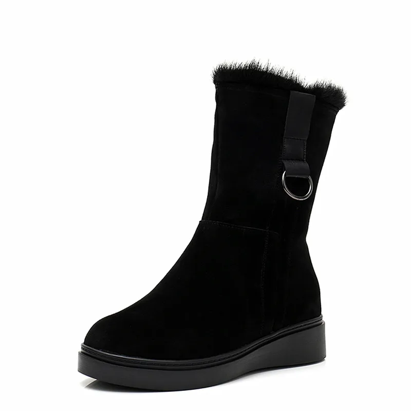 

Ladies Cow Suede Winter Snow Boots Big Size 41 42 43 Woman Boots Winter Wedges Shoes For Women Mid Calf Boots With Plush Lining